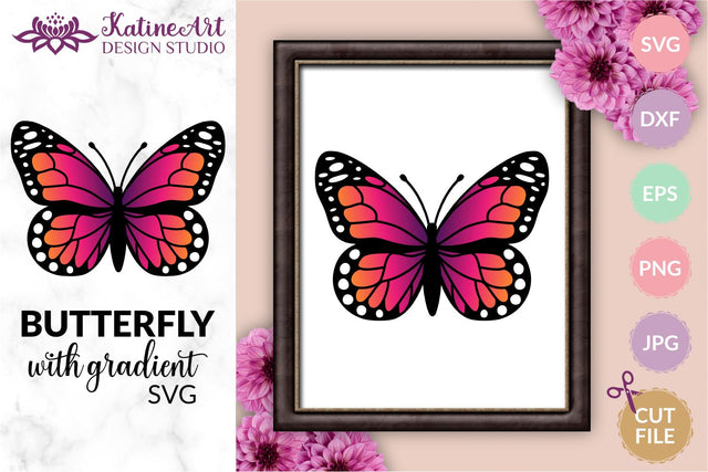 Butterfly svg monarch butterfly clipart with gradient layered and outline cut file for Cricut and Silhouette. SVG KatineArt 