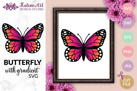 Butterfly svg monarch butterfly clipart with gradient layered and outline cut file for Cricut and Silhouette. SVG KatineArt 
