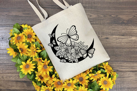 Butterfly SVG, Summer SVG, Crescent Moon SVG with Flowers and Butterflies. SVG Elinorka 
