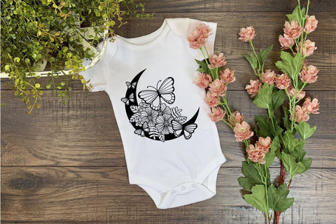 Butterfly SVG, Summer SVG, Crescent Moon SVG with Flowers and Butterflies. SVG Elinorka 