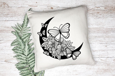Butterfly SVG, Summer SVG, Crescent Moon SVG with Flowers and Butterflies. SVG Elinorka 