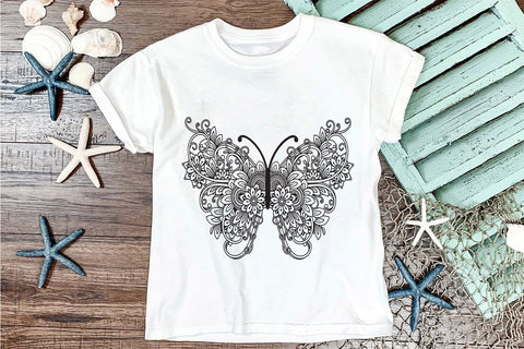 Butterfly SVG, Zentangle Butterfly SVG with Flowers. SVG Elinorka 