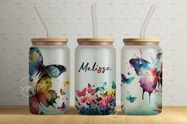 Butterfly Tumbler, Add Your Own Name, 16oz Libbey Glass Can Tumbler Sublimation Design, Alcohol Ink, Seamless Sublimation PNG, Digital File Sublimation Syre Digital Creations 
