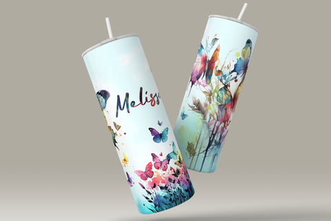 Butterfly Tumbler, Add Your Own Name Tumbler, Skinny Tumbler 20 oz Design Wrap, Seamless Sublimation Design PNG, Colorful Butterfly Design Sublimation Syre Digital Creations 