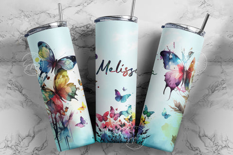 Butterfly Tumbler, Add Your Own Name Tumbler, Skinny Tumbler 20 oz Design Wrap, Seamless Sublimation Design PNG, Colorful Butterfly Design Sublimation Syre Digital Creations 