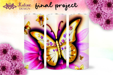 Butterfly Tumbler, Butterfly Tumbler Wrap, Butterfly Sublimation Tumbler, Tumbler Wrap Sublimation, Skinny Tumbler Sublimation, Sublimation Wrap Design For 20 Oz Skinny Tumbler Straight And Tapered Png Sublimation KatineDesign 