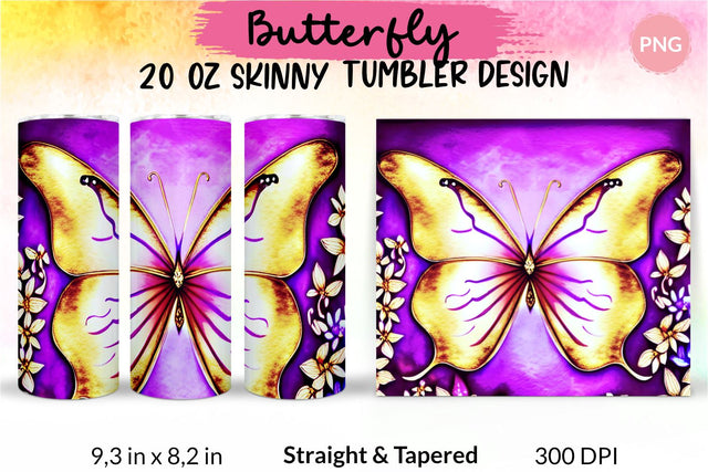 Butterfly Tumbler, Butterfly Tumbler Wrap, Butterfly Sublimation Tumbler, Tumbler Wrap Sublimation, Skinny Tumbler Sublimation, Sublimation Wrap Design For 20 Oz Skinny Tumbler Straight And Tapered Png Sublimation KatineDesign 