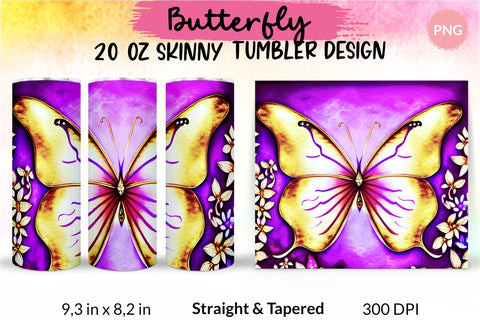 Butterfly Tumbler, Butterfly Tumbler Wrap, Butterfly Sublimation Tumbler, Tumbler Wrap Sublimation, Skinny Tumbler Sublimation, Sublimation Wrap Design For 20 Oz Skinny Tumbler Straight And Tapered Png Sublimation KatineDesign 