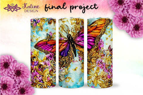 Butterfly Tumbler, Butterfly Tumbler Wrap, Butterfly Sublimation Tumbler, Tumbler Wrap Sublimation, Skinny Tumbler Sublimation, Sublimation Wrap Design For 20 Oz Skinny Tumbler Straight And Tapered Png Sublimation KatineDesign 