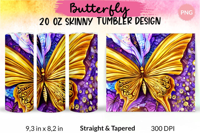 Butterfly Tumbler, Butterfly Tumbler Wrap, Butterfly Sublimation Tumbler, Tumbler Wrap Sublimation, Skinny Tumbler Sublimation, Sublimation Wrap Design For 20 Oz Skinny Tumbler Straight And Tapered Png Sublimation KatineDesign 