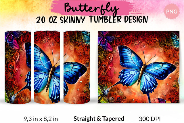 Butterfly Tumbler, Butterfly Tumbler Wrap, Butterfly Sublimation Tumbler, Tumbler Wrap Sublimation, Skinny Tumbler Sublimation, Sublimation Wrap Design For 20 Oz Skinny Tumbler Straight And Tapered Png Sublimation KatineDesign 