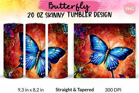 Butterfly Tumbler, Butterfly Tumbler Wrap, Butterfly Sublimation Tumbler, Tumbler Wrap Sublimation, Skinny Tumbler Sublimation, Sublimation Wrap Design For 20 Oz Skinny Tumbler Straight And Tapered Png Sublimation KatineDesign 