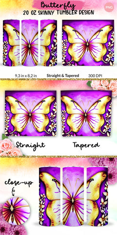 Butterfly Tumbler, Butterfly Tumbler Wrap, Butterfly Sublimation Tumbler, Tumbler Wrap Sublimation, Skinny Tumbler Sublimation, Sublimation Wrap Design For 20 Oz Skinny Tumbler Straight And Tapered Png Sublimation KatineDesign 