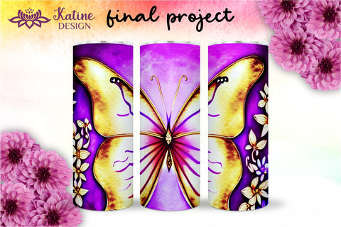 Butterfly Tumbler, Butterfly Tumbler Wrap, Butterfly Sublimation Tumbler, Tumbler Wrap Sublimation, Skinny Tumbler Sublimation, Sublimation Wrap Design For 20 Oz Skinny Tumbler Straight And Tapered Png Sublimation KatineDesign 