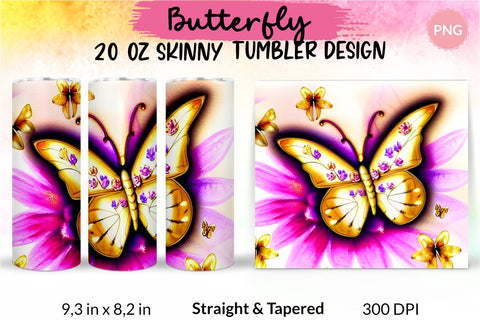 Butterfly Tumbler, Butterfly Tumbler Wrap, Butterfly Sublimation Tumbler, Tumbler Wrap Sublimation, Skinny Tumbler Sublimation, Sublimation Wrap Design For 20 Oz Skinny Tumbler Straight And Tapered Png Sublimation KatineDesign 