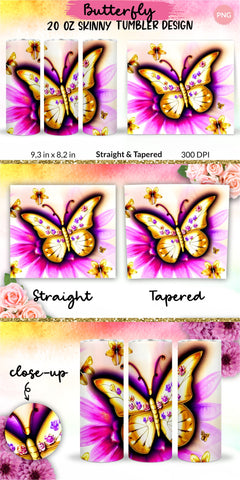 Butterfly Tumbler, Butterfly Tumbler Wrap, Butterfly Sublimation Tumbler, Tumbler Wrap Sublimation, Skinny Tumbler Sublimation, Sublimation Wrap Design For 20 Oz Skinny Tumbler Straight And Tapered Png Sublimation KatineDesign 