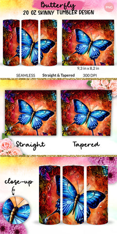 Butterfly Tumbler, Butterfly Tumbler Wrap, Butterfly Sublimation Tumbler, Tumbler Wrap Sublimation, Skinny Tumbler Sublimation, Sublimation Wrap Design For 20 Oz Skinny Tumbler Straight And Tapered Png Sublimation KatineDesign 
