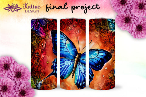 Butterfly Tumbler, Butterfly Tumbler Wrap, Butterfly Sublimation Tumbler, Tumbler Wrap Sublimation, Skinny Tumbler Sublimation, Sublimation Wrap Design For 20 Oz Skinny Tumbler Straight And Tapered Png Sublimation KatineDesign 