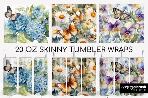 Butterfly Tumbler Designs, Summer Skinny Tumbler Wrap Sublimation OrangeBrushStudio 