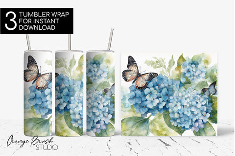 Butterfly Tumbler Designs, Summer Skinny Tumbler Wrap Sublimation OrangeBrushStudio 