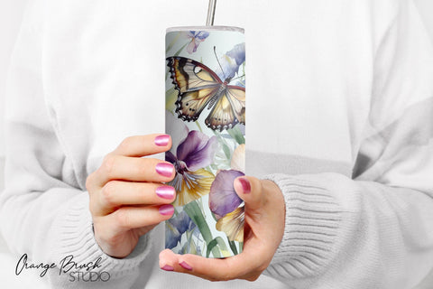 Butterfly Tumbler Designs, Summer Skinny Tumbler Wrap Sublimation OrangeBrushStudio 