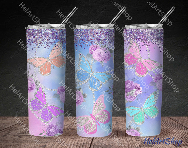 Butterfly Tumbler PNG, Floral SKINNY TUMBLER 20 OZ Sublimation _HelArtShop_ 