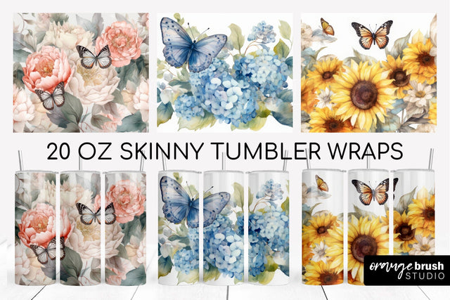 Butterfly Tumbler Sublimation Designs, Skinny Tumbler Wrap Sublimation OrangeBrushStudio 
