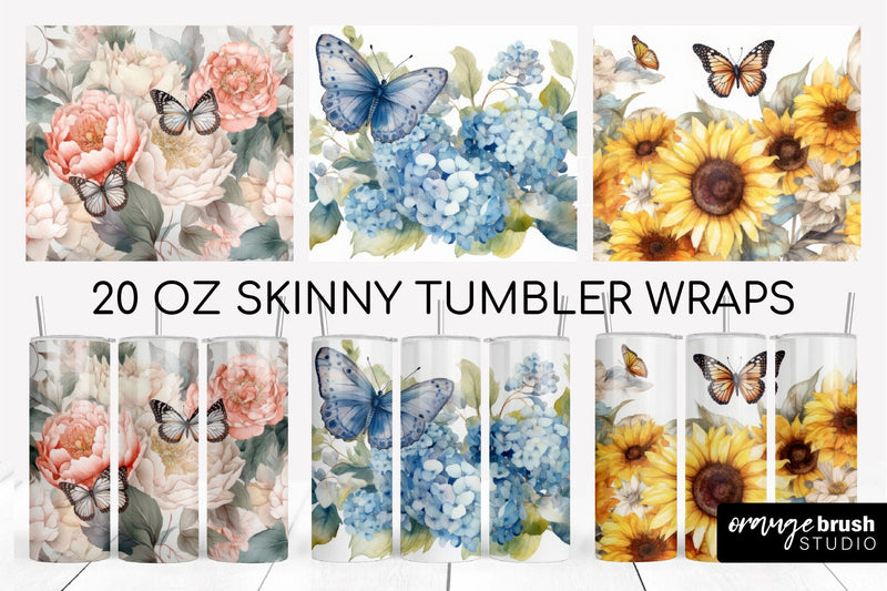 Butterfly Tumbler Sublimation Designs, Skinny Tumbler Wrap Sublimation OrangeBrushStudio 