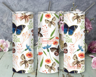 Butterfly Tumbler Wrap Png File, Butterfly 20 oz Skinny Straight Sublimation Design Floral PNG for 20oz Skinny Tumbler, Flower PNG Wrap, Flower Tumbler Design Sublimation DesignSVG 