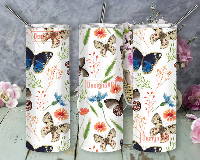 Butterfly Tumbler Wrap Png File, Butterfly 20 oz Skinny Straight Sublimation Design Floral PNG for 20oz Skinny Tumbler, Flower PNG Wrap, Flower Tumbler Design Sublimation DesignSVG 