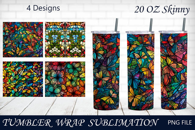 Butterfly tumbler wrap png, Stained glass 20 oz skinny tumbler sublimation Sublimation AnastasiyaArtDesign 