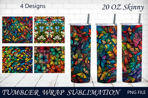 Butterfly tumbler wrap png, Stained glass 20 oz skinny tumbler sublimation Sublimation AnastasiyaArtDesign 