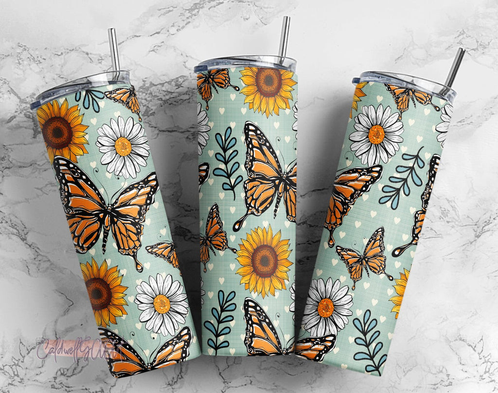 MOM Colorful Butterflies & Flowers 20 oz Skinny Tumbler Wrap Sublimation  Design - So Fontsy