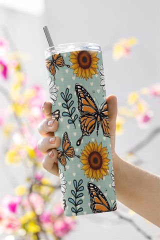 Butterfly Tumbler Wrap PNG Sublimation Designs Sunflowers Downloads - Skinny 20oz - PNG 2022 Sublimation CaldwellArt 