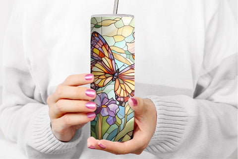 Butterfly Tumbler Wrap Stained Glass Sublimation Tumbler Sublimation OrangeBrushStudio 
