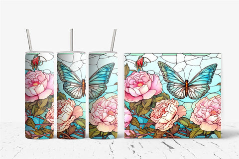 Butterfly Tumbler Wrap Stained Glass Sublimation Tumbler Sublimation OrangeBrushStudio 