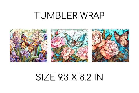 Butterfly Tumbler Wrap Stained Glass Sublimation Tumbler Sublimation OrangeBrushStudio 