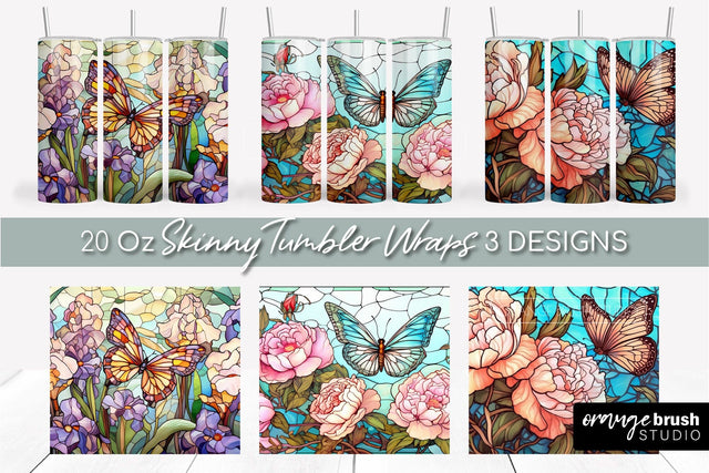 Butterfly Tumbler Wrap Stained Glass Sublimation Tumbler Sublimation OrangeBrushStudio 