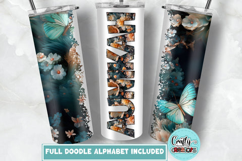 Butterfly Tumbler Wrap With Matching Alphabet PNG Seamless SVG Crafty Mama Studios 