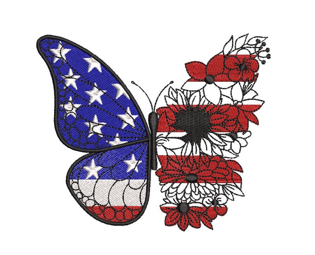 Butterfly USA flag with flowers embroidery design, 4th of July Patriotic design ,holiday embroidery designs, 5 sizes, Instant download Embroidery/Applique DESIGNS ArtEMByNatalia 