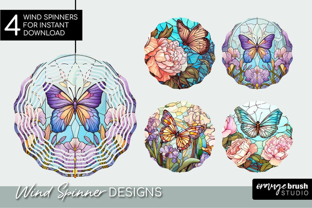 Butterfly Wind Spinner Stained Glass Sublimation Bundle Sublimation OrangeBrushStudio 