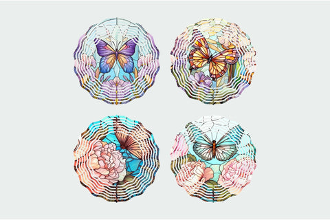 Butterfly Wind Spinner Stained Glass Sublimation Bundle Sublimation OrangeBrushStudio 
