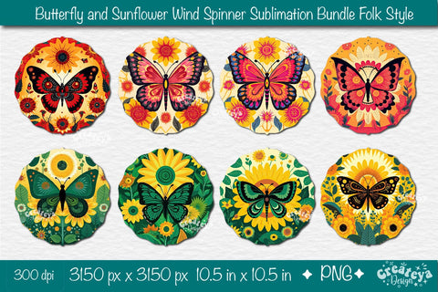 Butterfly Wind Spinner Sublimation Bundle Designs PNG in folk style Sublimation Createya Design 