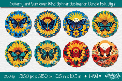 Butterfly Wind Spinner Sublimation Bundle Designs PNG in folk style Sublimation Createya Design 