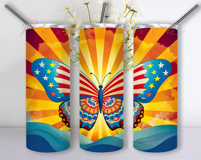 Butterfly With Flag On It 20oz Skinny Tumbler Png, Patriotic Butterfly American Flag Tumbler, 4th Fourth Of July Tumbler, Png Digital Download Sublimation PixelChick 