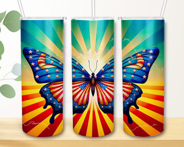 Butterfly With Flag On It 20oz Skinny Tumbler Png, Patriotic Butterfly American Flag Tumbler, 4th Fourth Of July Tumbler, Png Digital Download Sublimation sassyprint 