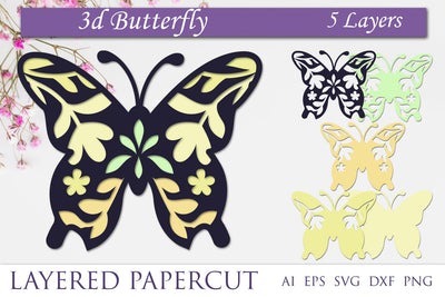 Butterfly with flower layered papercut, 3d butterfly decor 3D Paper AnastasiyaArtDesign 