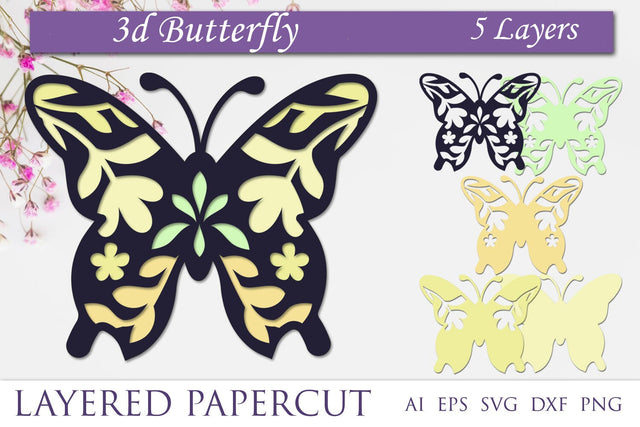 Butterfly with flower layered papercut, 3d butterfly decor 3D Paper AnastasiyaArtDesign 