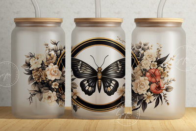 Butterfly With Flowers Glass Can Wrap Png, 16 oz Libbey Glass Jar Sublimation, Floral Coffee Cup, Skull Glass Seamless Wrap, Digital File Sublimation Syre Digital Creations 