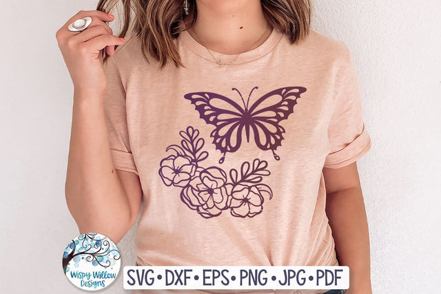 Butterfly With Flowers SVG SVG Wispy Willow Designs 